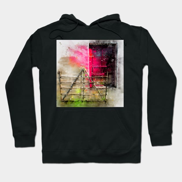 Irish Cottage Sash Window and Hazelwood Gate | Watercolor Hoodie by WesternExposure